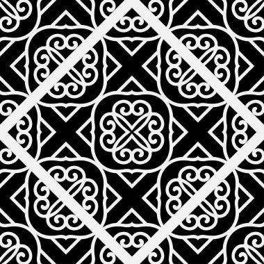 Soyut geometrik Dikişsiz siyah-beyaz desen. Tasarım şablonu. Vektör çizim