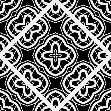 Soyut geometrik Dikişsiz siyah-beyaz desen. Tasarım şablonu. Vektör çizim