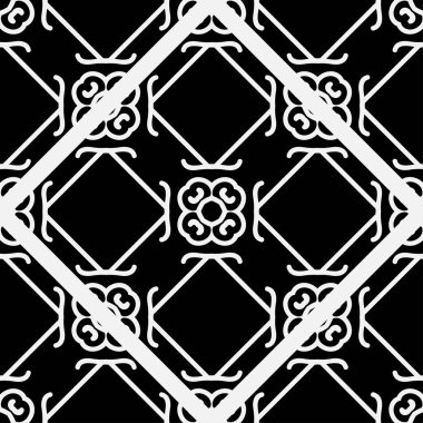 Soyut geometrik Dikişsiz siyah-beyaz desen. Tasarım şablonu. Vektör çizim