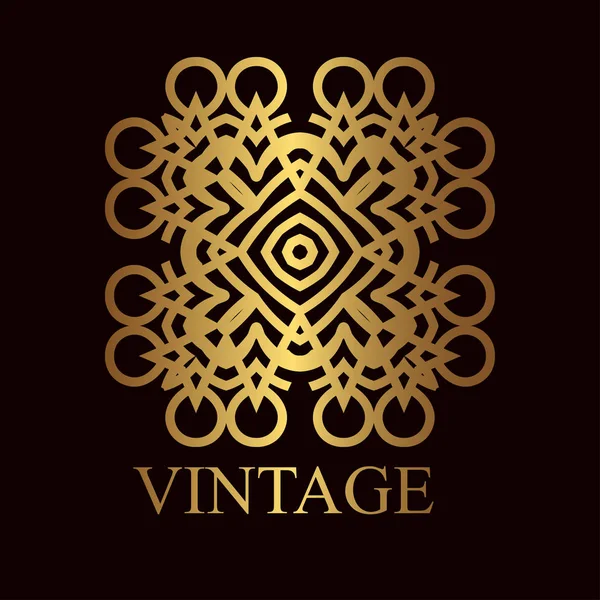 Vintage dekorativ gyllene logotyp mall med text. Vektorillustration — Stock vektor