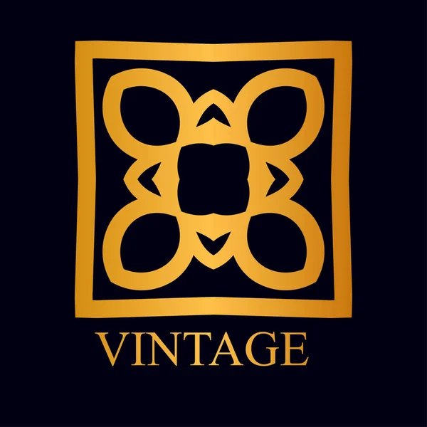 Винтажный орнаментальный золотой шаблон логотипа с текстом. Векторная иллюстрация — стоковый вектор