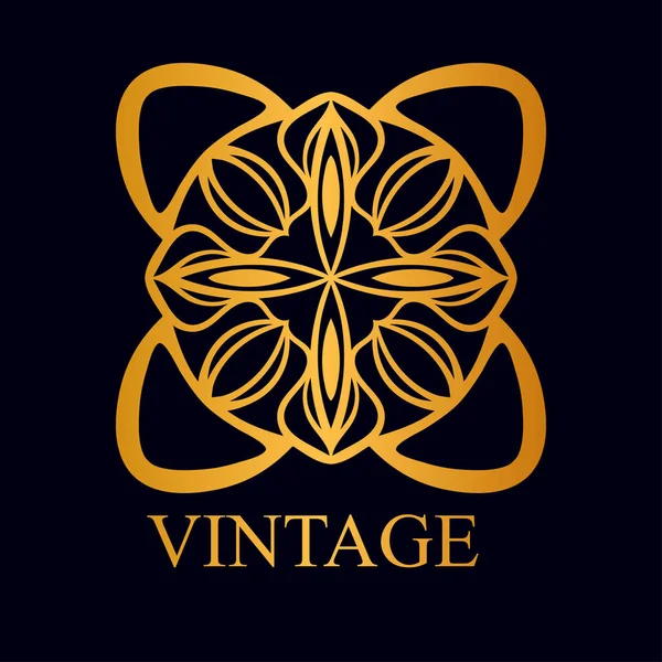 Vintage dekorativ gyllene logotyp mall med text. Vektorillustration — Stock vektor