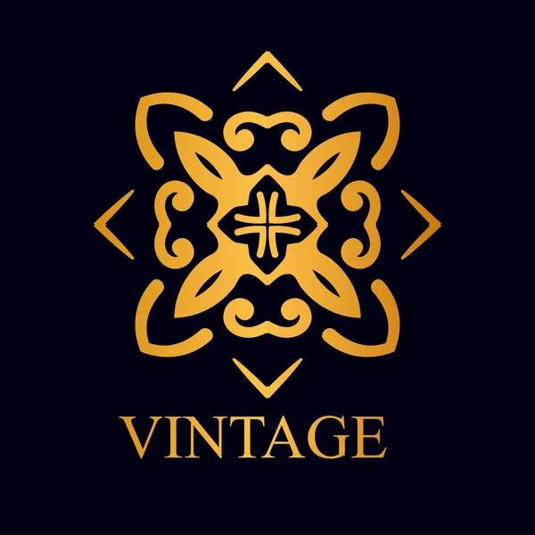 Modelo de logotipo dourado ornamental vintage com texto. Ilustração vetorial —  Vetores de Stock