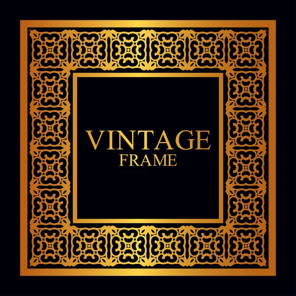 Vintage golden border frame with retro ornamental pattern. Template for design. Vector illustration — Stock Vector