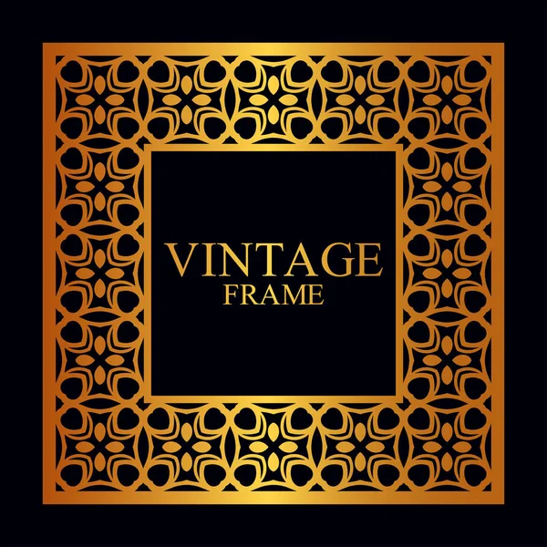Vintage golden border frame with retro ornamental pattern. Template for design. Vector illustration — Stock Vector