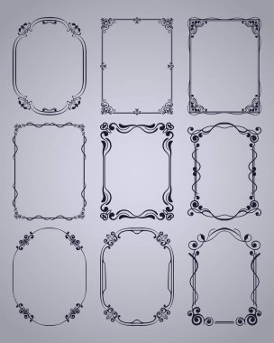 Vintage çerçevelerle güzel Telkari süs çerçeve, dekoratif süslü vintage sınırları, retro öğeler kümesi. Vektör çizim. Tasarım şablonu