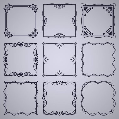 Vintage çerçevelerle güzel Telkari süs çerçeve, dekoratif süslü vintage sınırları, retro öğeler kümesi. Vektör çizim. Tasarım şablonu