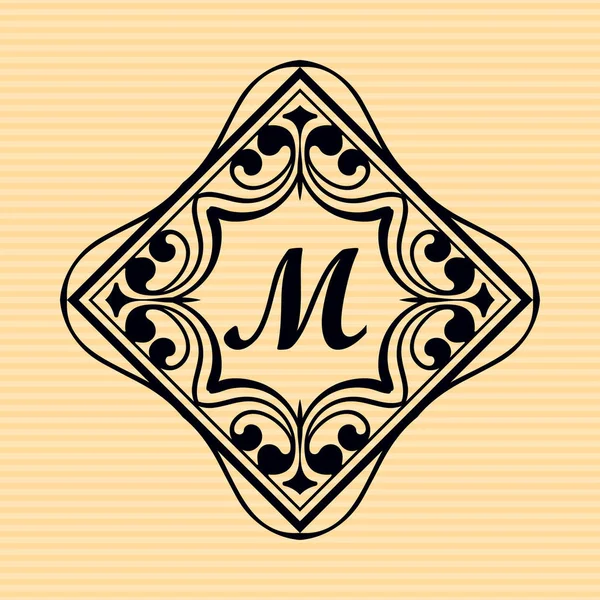 Antiguo monograma con logo de marco vintage con borde vintage ornamentado decorativo, elementos retro. Ilustración vectorial. Hermosa plantilla ornamental de filigrana de monograma para el diseño de marcos o logotipos — Archivo Imágenes Vectoriales