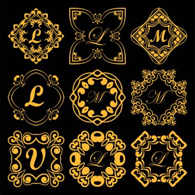 Vintage dizi güzel Telkari süs çerçeve, dekoratif süslü vintage sınırları, retro öğeler çerçevelerle Monogram. Vektör çizim. Tasarım şablonu