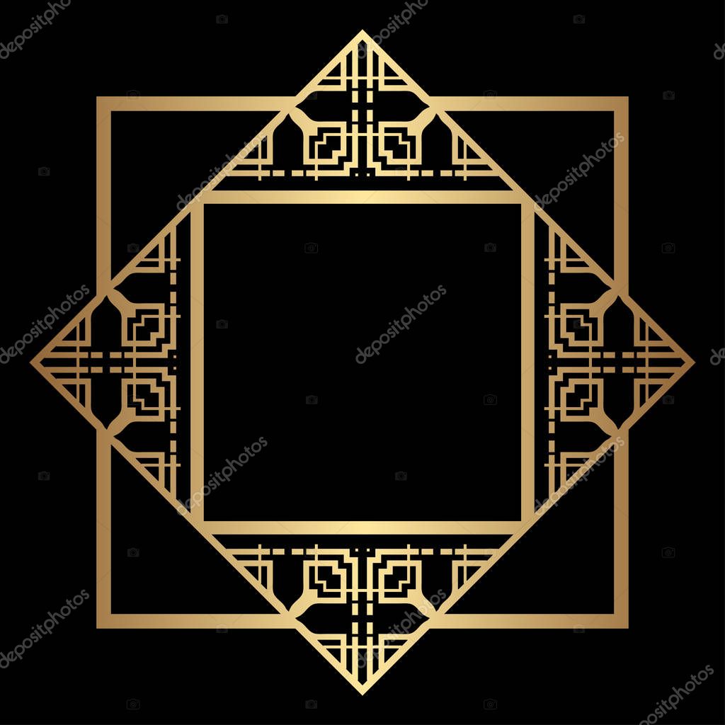 Vintage ornamental decorative label frame with ornate border and vintage pattern. Template for design of retro frames, borders, labels. Art deco ornament. Vector illustration