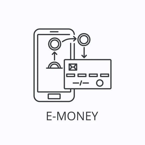 Credit- of debetkaart met e-geld en mobiele telefoon. Overdracht van geld concept. Vectorillustratie — Stockvector