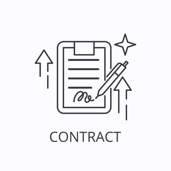 Sözleşme ve anlaşma ince çizgi ikonu. Belge konsepti. Vektör özet çizimi — Stok Vektör