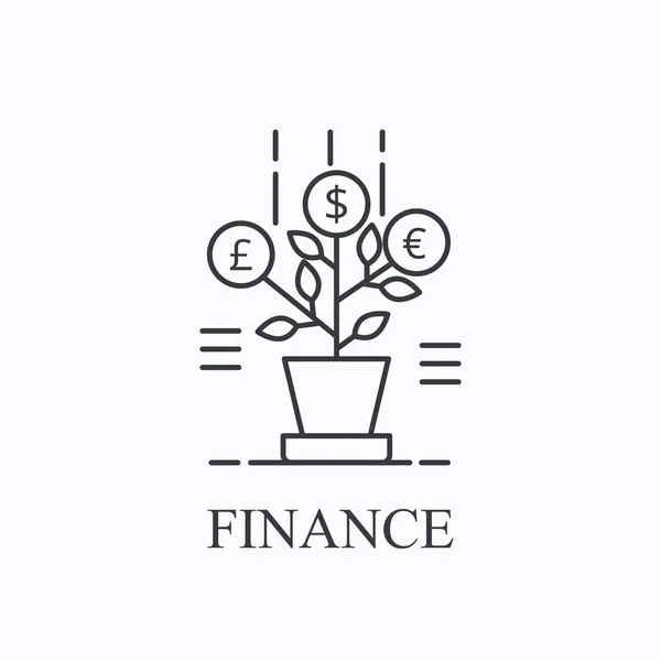 Árbol de dinero icono de línea delgada. Concepto financiero. Esquema ilustración vectorial — Vector de stock