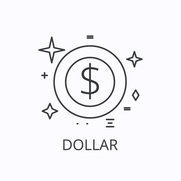 Geld dunne lijn pictogram. Dollar en munt concept. Oultline vector illustratie — Stockvector