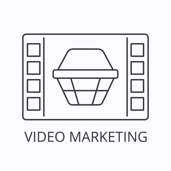Ícone e conceito de linha fina de marketing de vídeo. Ilustração do esboço do eleitor —  Vetores de Stock
