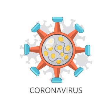 Coronavirus illüstrasyonlu düz bir ikon. Corona virüsü enfeksiyonu. Çin patojen solunum koronavirüsü. Grip önleme taşıyıcı posteri. Sağlık riski kavramı.