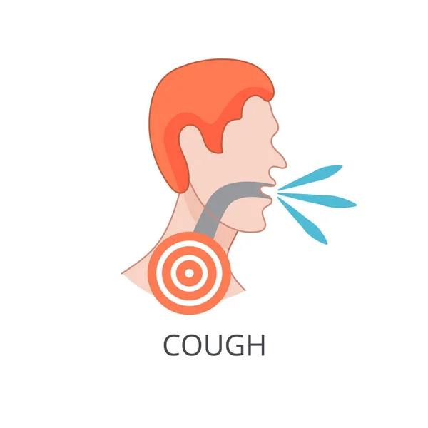 Αναπνευστική νόσος, εξάπλωση του ιού. Επίπεδη εικόνα με βήχα coronavirus. Συμπτώματα κρυολογήματος ή κορωνοϊού. — Διανυσματικό Αρχείο