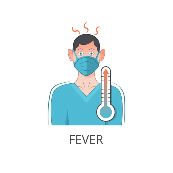 Illustrazione con febbre e temperatura uomo. Concetto di pandemia di coronavirus. Illustrazione vettoriale — Vettoriale Stock