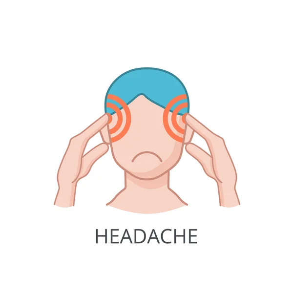 Icona del mal di testa per la progettazione sanitaria. Sintomi di stress o influenza. Illustrazione vettoriale — Vettoriale Stock