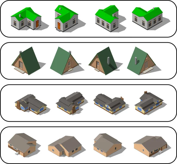Set of simple isometric houses — Stock Vector