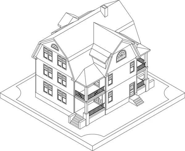 Kontur des isometrischen Hauses — Stockvektor