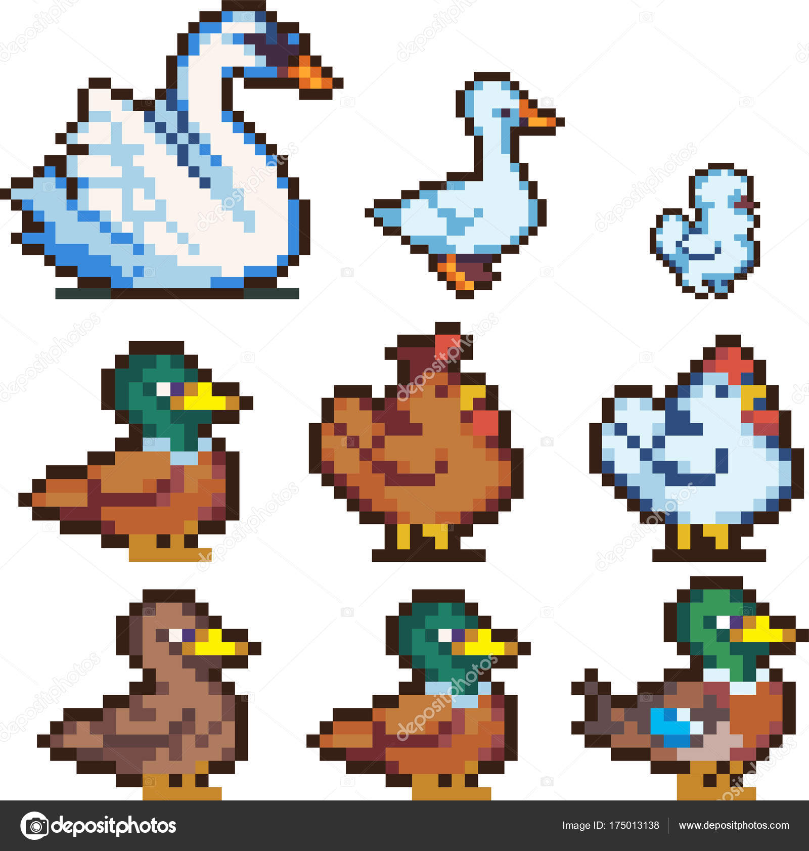 Conjunto de pássaros pixel vetor(es) de stock de ©Sergeymarkov 175013138