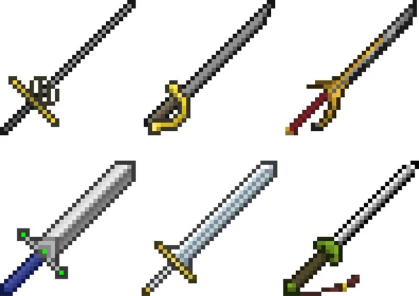 Набор значков оружия в пиксельном стиле — стоковый вектор