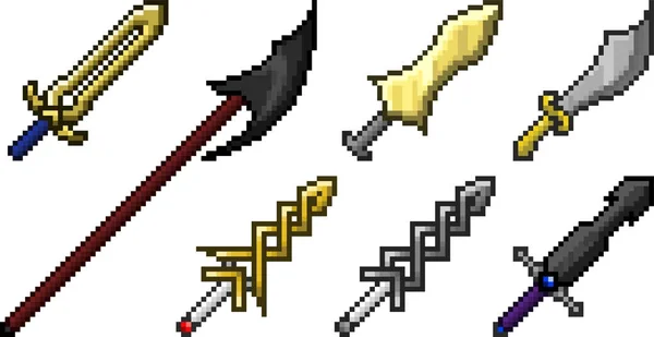 Набор значков оружия в пиксельном стиле — стоковый вектор