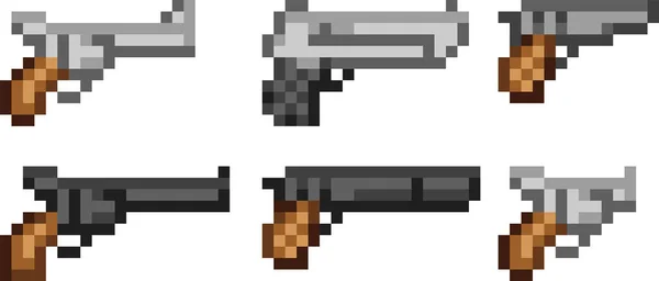 Uppsättning av vapen ikoner i pixel stil — Stock vektor