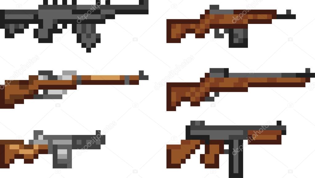 Set of weapon icons in pixel style