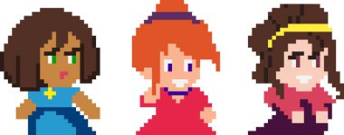 Sanat tarzında piksel karakterlerin kümesi