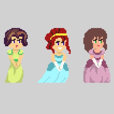 Sanat tarzında piksel karakterlerin kümesi