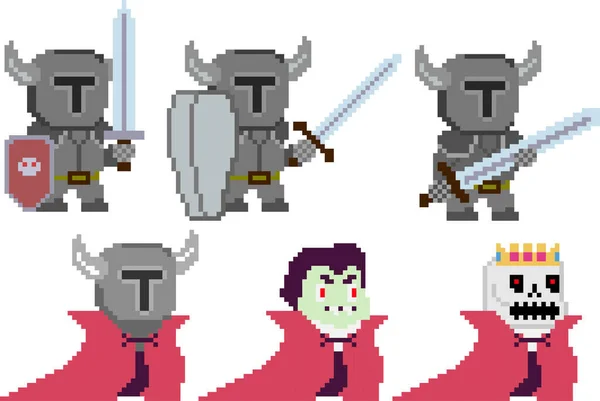 Conjunto de personajes de píxeles en estilo de arte — Vector de stock