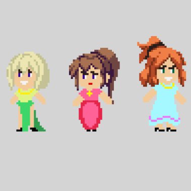 Sanat tarzında piksel karakterlerin kümesi