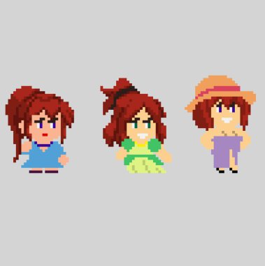 Sanat tarzında piksel karakterlerin kümesi