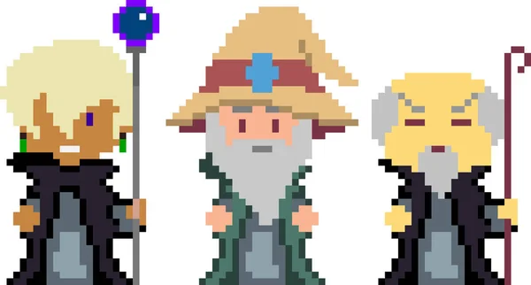 Conjunto de personajes de píxeles en estilo de arte — Vector de stock