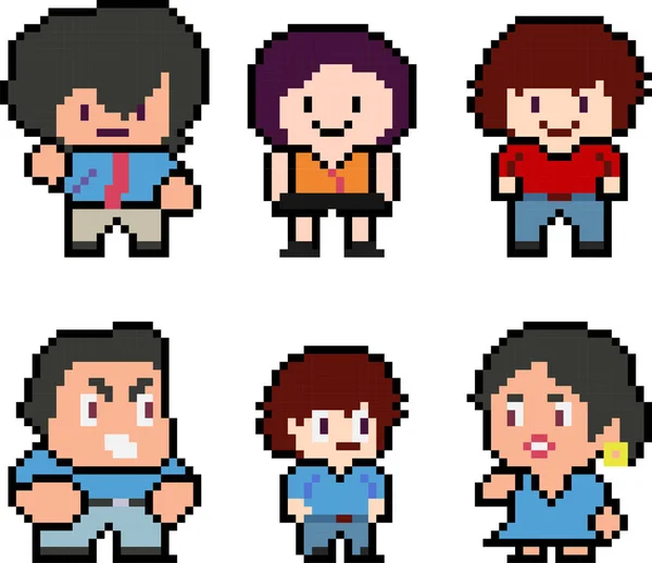 Conjunto de divertidos personajes de píxeles — Vector de stock