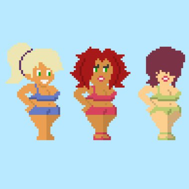 Sanat tarzında piksel karakterlerin kümesi