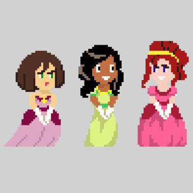 Sanat tarzında piksel karakterlerin kümesi