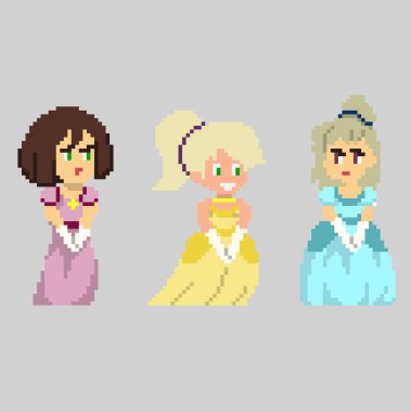 Sanat tarzında piksel karakterlerin kümesi