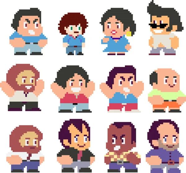 Conjunto de divertidos personajes de píxeles Ilustración De Stock