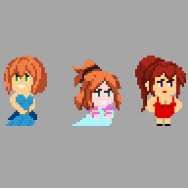 Sanat tarzında piksel karakterlerin kümesi