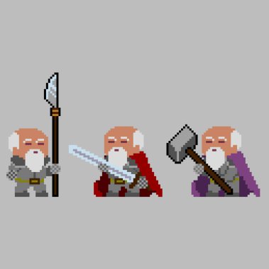 Sanat tarzında piksel karakterlerin kümesi