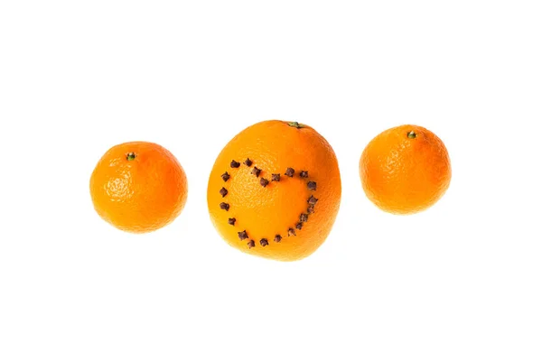 Fresh juicy bright tangerine and orange decorated with a heart o — Stock Photo, Image
