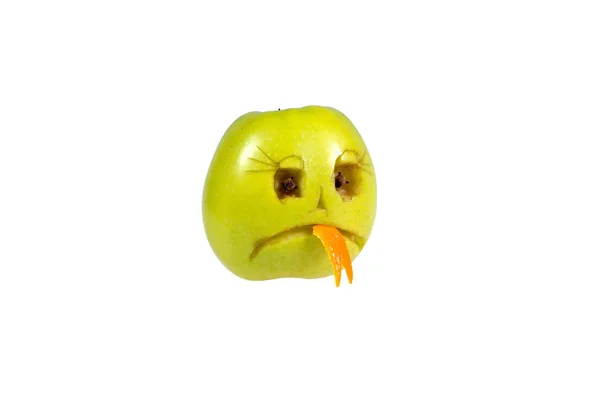 Sad Smiley jahat keluar dari apel. Perasaan, sikap dan emotio — Stok Foto