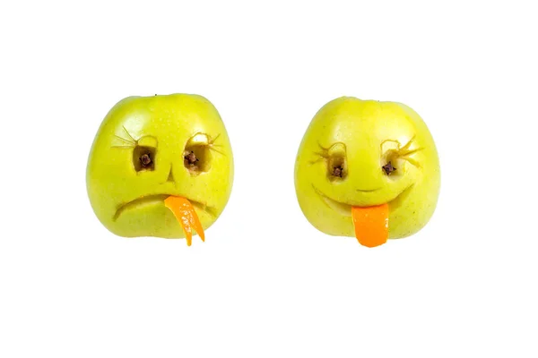 Elma mutlu ve hüzünlü ifadeler. Duygu, tutum ve emo — Stok fotoğraf