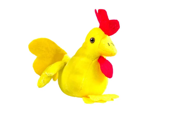 Soft toy yellow cock with red beak - symbol of the new year. — Stock Photo, Image