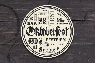 İçecek coaster Oktoberfest bira Festivali için yazı ile