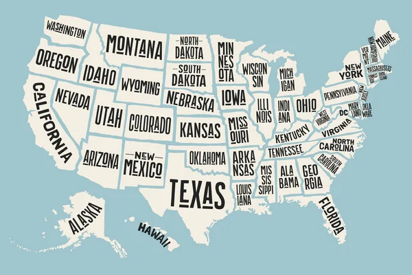 Póster mapa de Estados Unidos — Vector de stock