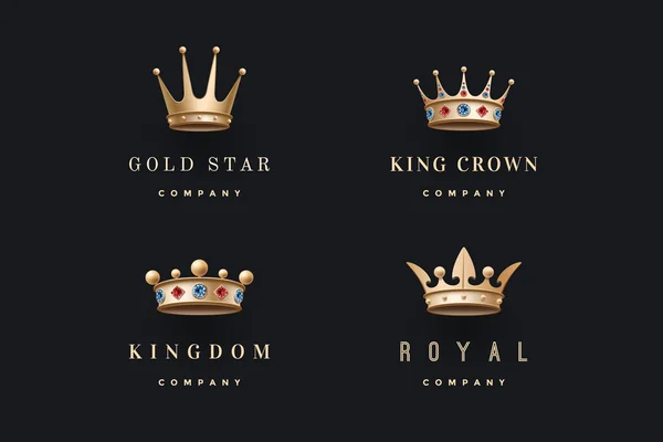 Conjunto de coroas de ouro real ícones e logotipos — Vetor de Stock